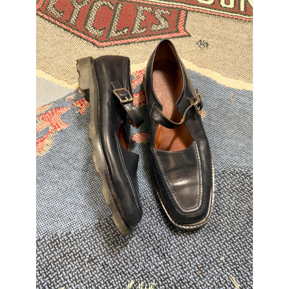 Eddie Bauer Vintage Navy Leather Mary Jane Lug Sole Flats Italy Womens 8M
